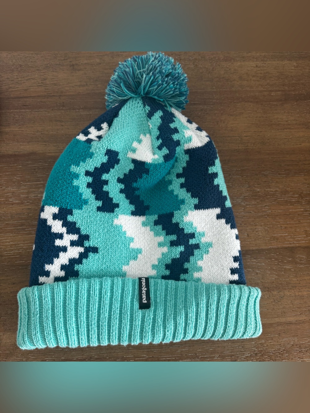 Patagonia Powder Town Beanie in the Trout Tales blue colorway